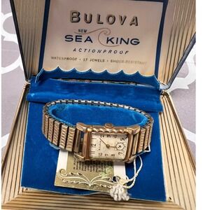 Vintage Bulova Sea King 10K Gold Filled 17 Jewel Watch Speidel Band with Box